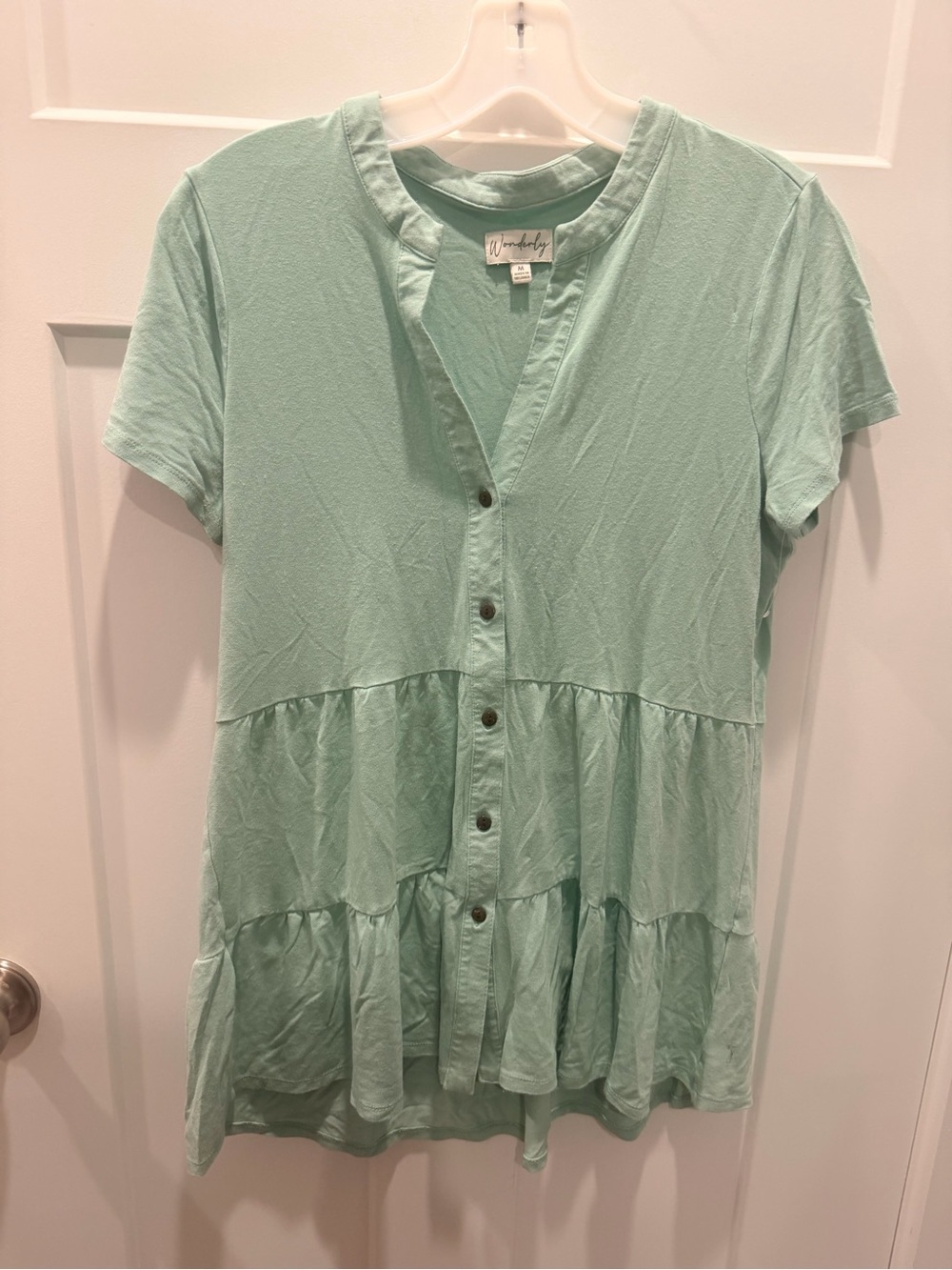Wonderly Mint Green Tiered Button Front Mini Dress M